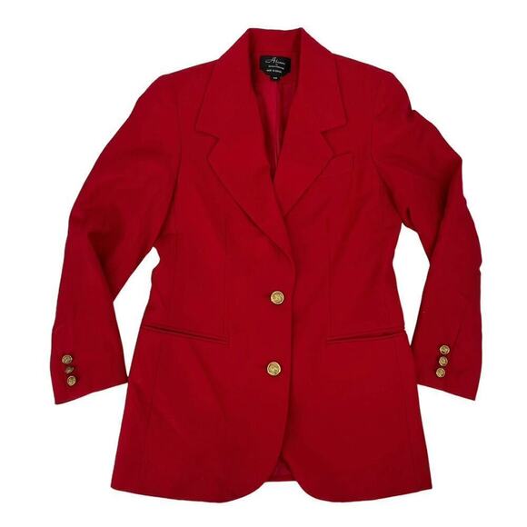 Vintage Alanni Donnybrook Red Wool Blazer Gold Button Front 4P Petite - Picture 7 of 10